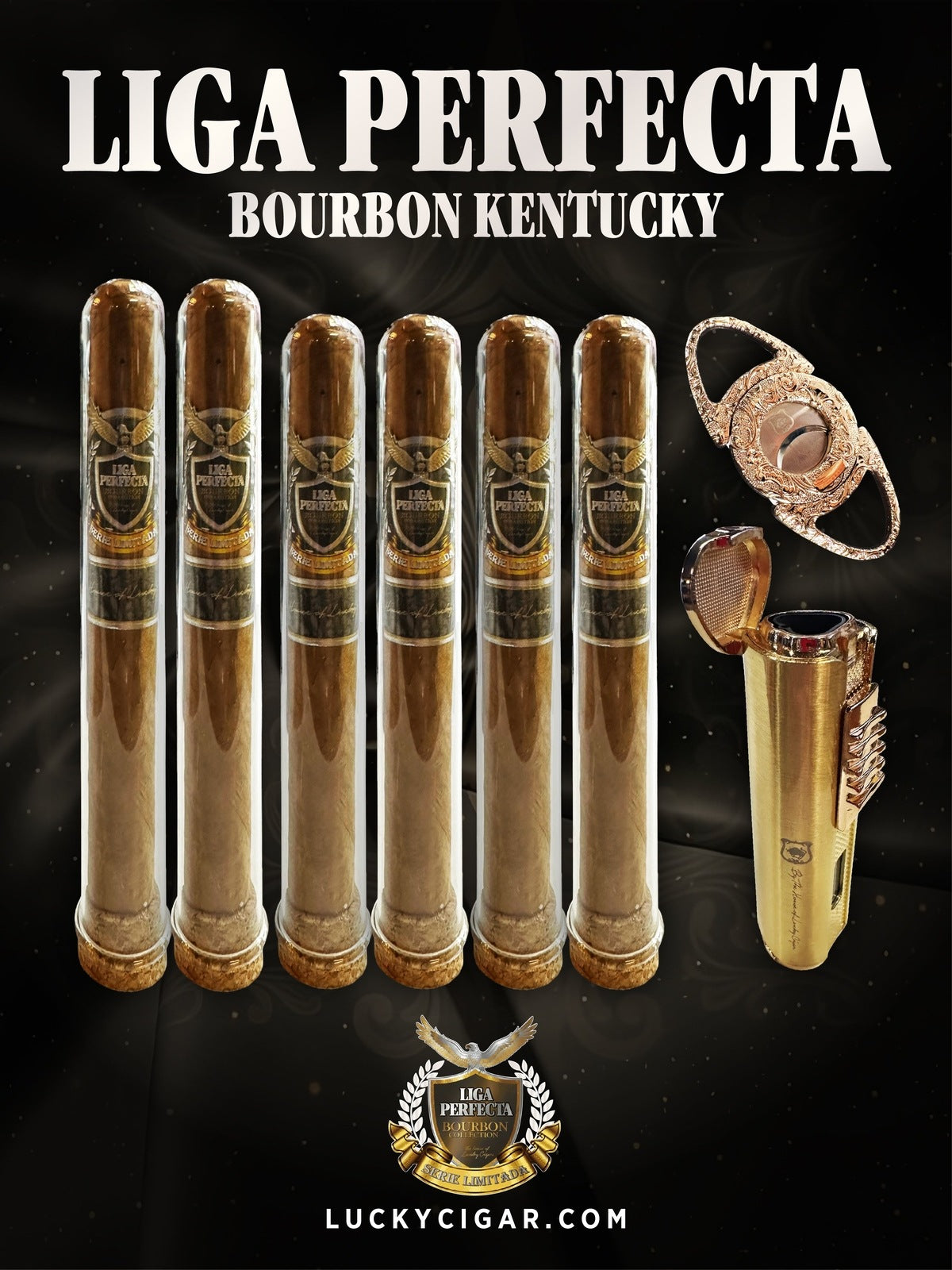 Infused Cigars: Liga Perfecta Bourbon 2 Double Grande, 4 Toro Cigars with Cutter, Rustyko Torch