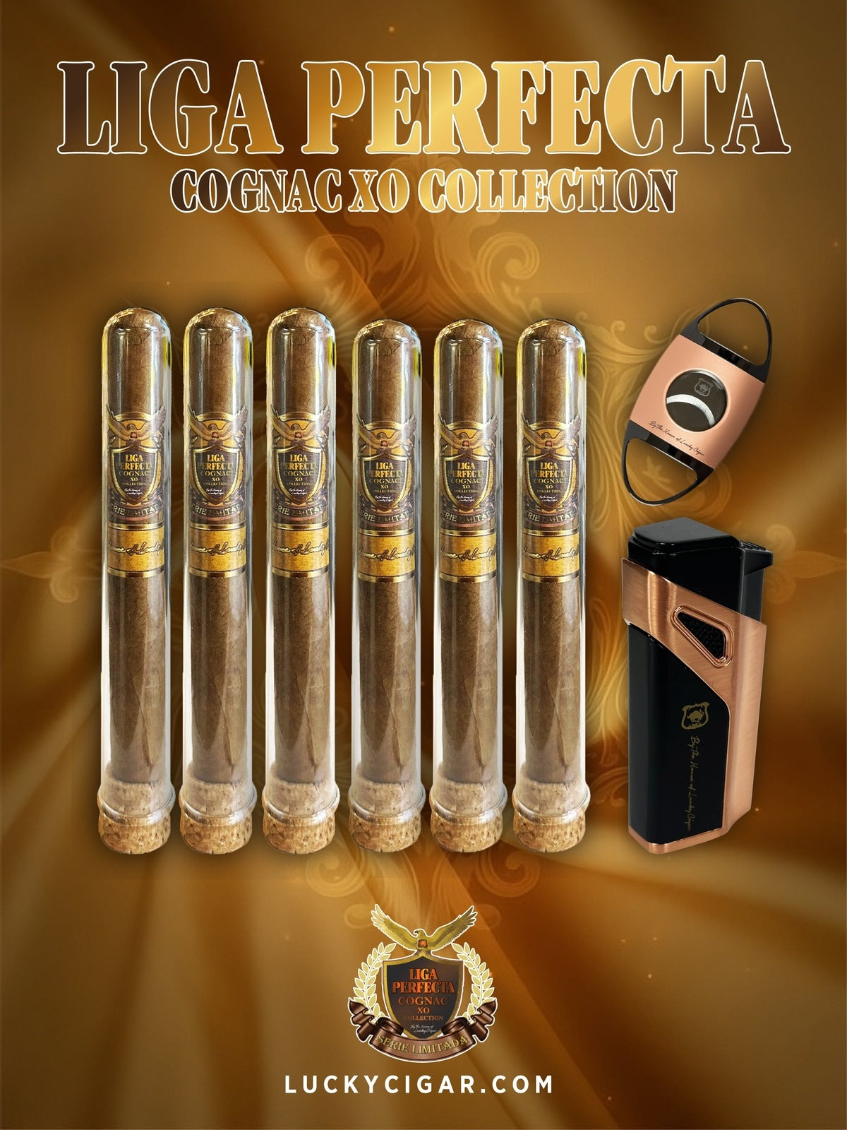 Infused Cigars: Liga Perfecta COGNAC 3 Double Premium, 3 Toro Cigars with Cutter, Turbo Torch