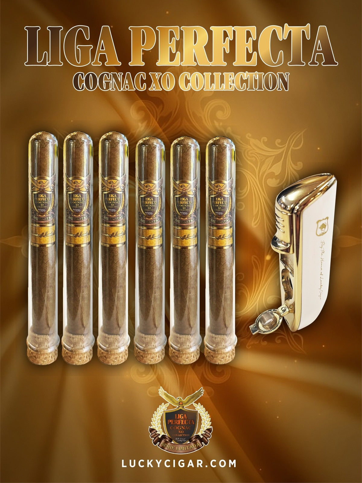 Infused Cigars: Liga Perfecta COGNAC 3 Double Premium, 3 Toro Cigars with Torch