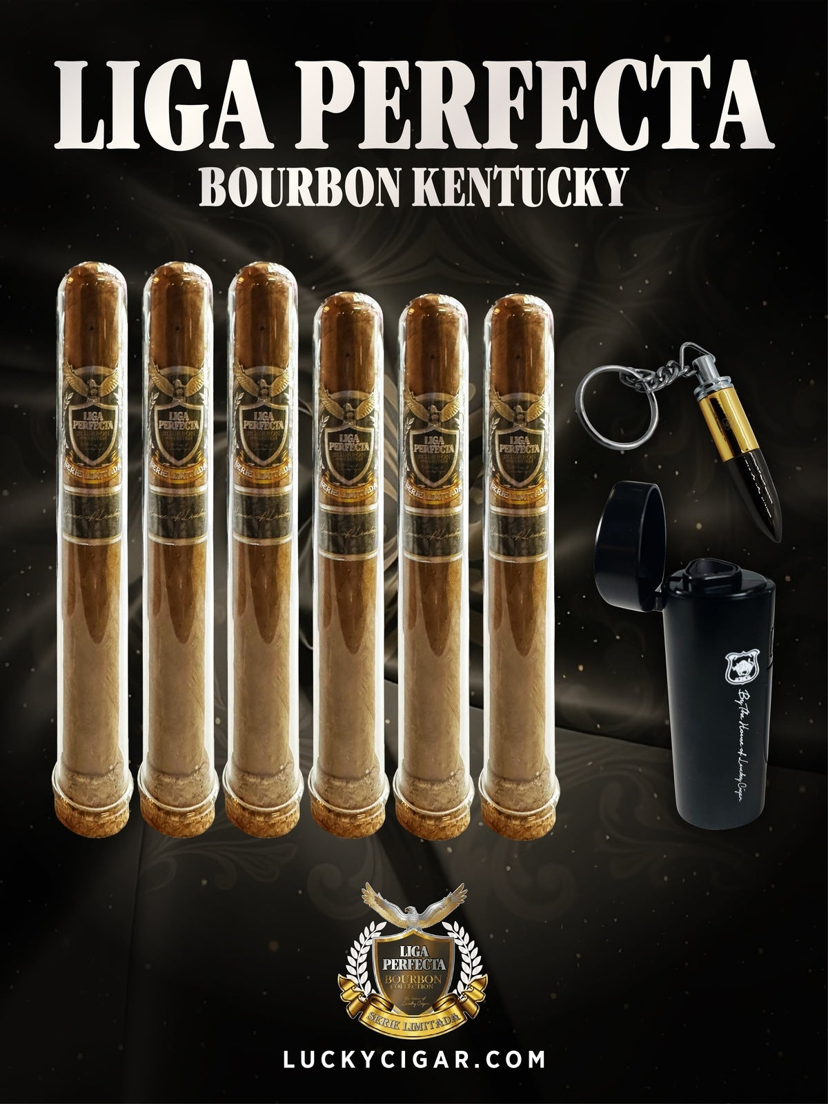 Infused Cigars: Liga Perfecta Bourbon 3 Double Grande, 3 Toro Cigars with Bullet Punch, Torch