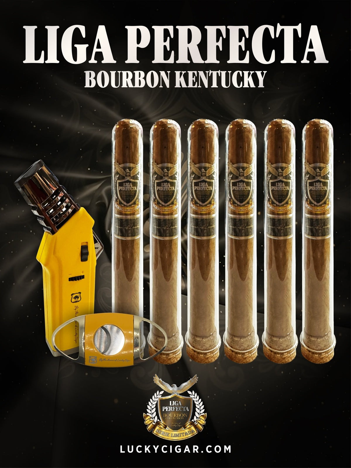 Infused Cigars: Liga Perfecta Bourbon 6 Double Grand Cigars with Torch, Cutter