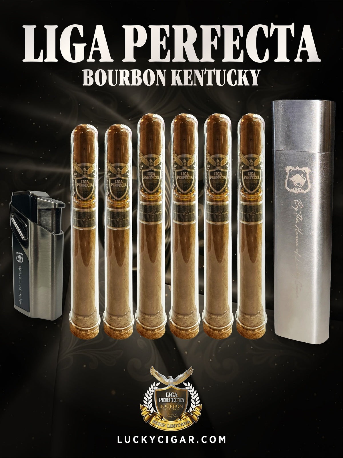 Infused Cigars: Liga Perfecta Bourbon 4 Double Grande, 2 Toro Cigars with Tube case, Torch