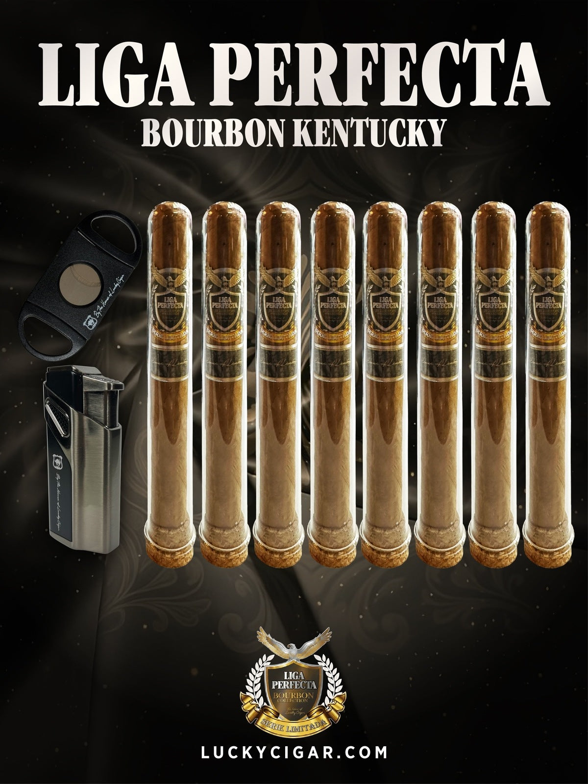 Infused Cigars: Liga Perfecta Bourbon 8 Toro Cigars with Cutter, Lighter