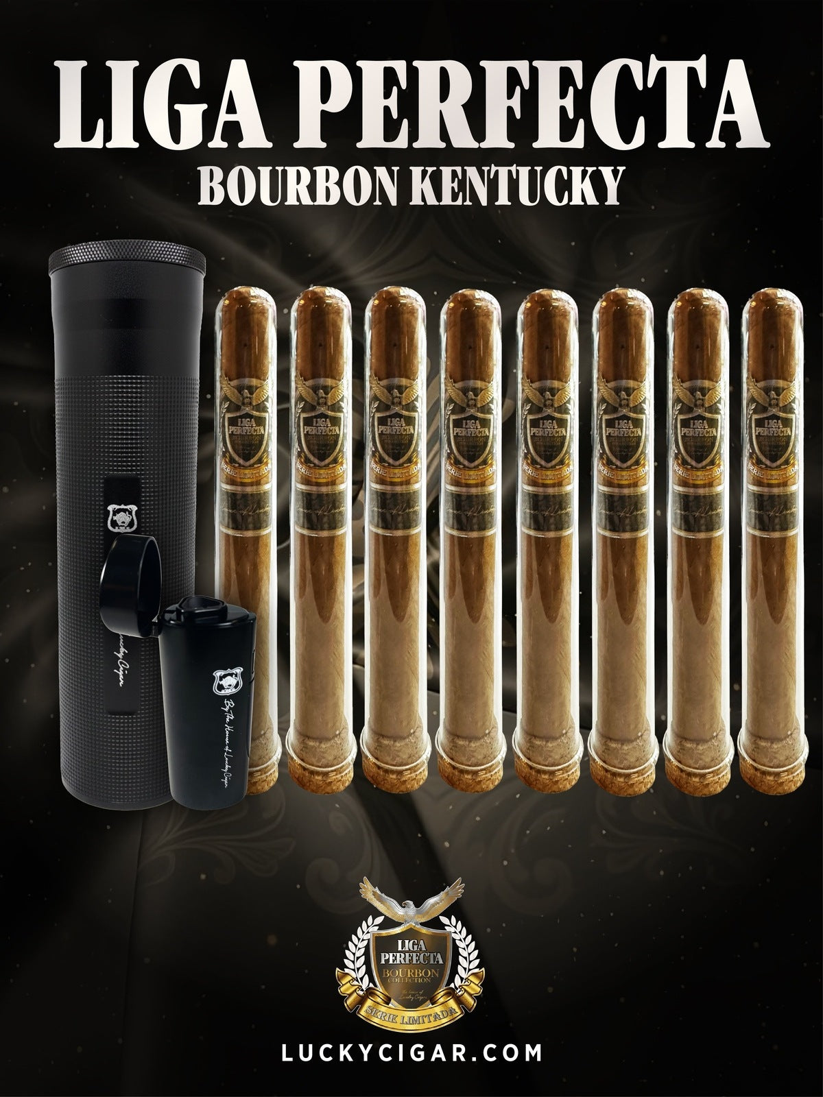 Infused Cigars: Liga Perfecta Bourbon 4 Double Grande, 4 Toro Cigars with Torch, Humidor