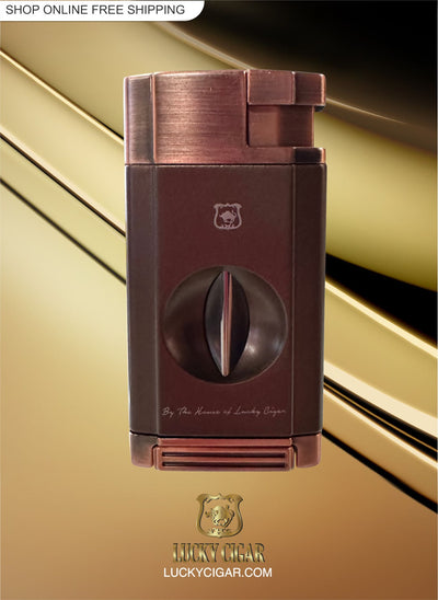 Cigar Lifestyle Accessories: Lucky Multifunction Torch Lighter in Brown Chrome