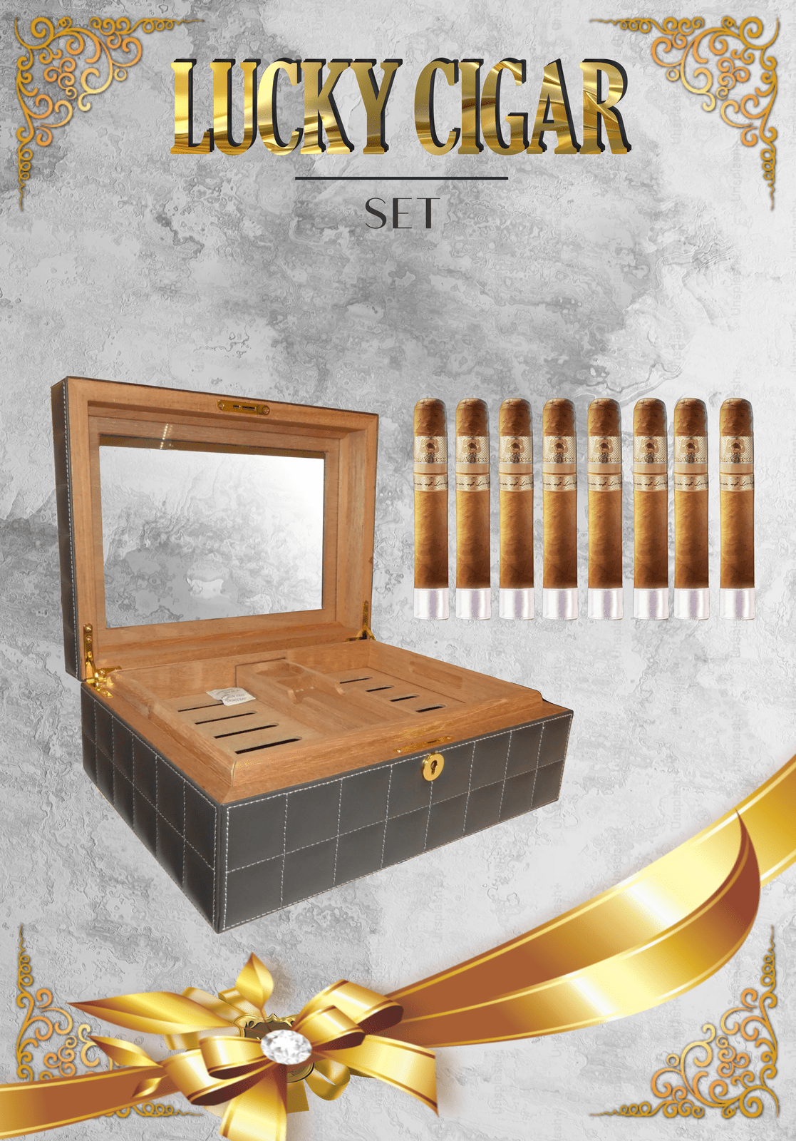 Lucky Cigar Sampler Sets: Set of 8 Classico Toro Cigars with Desk Humidor