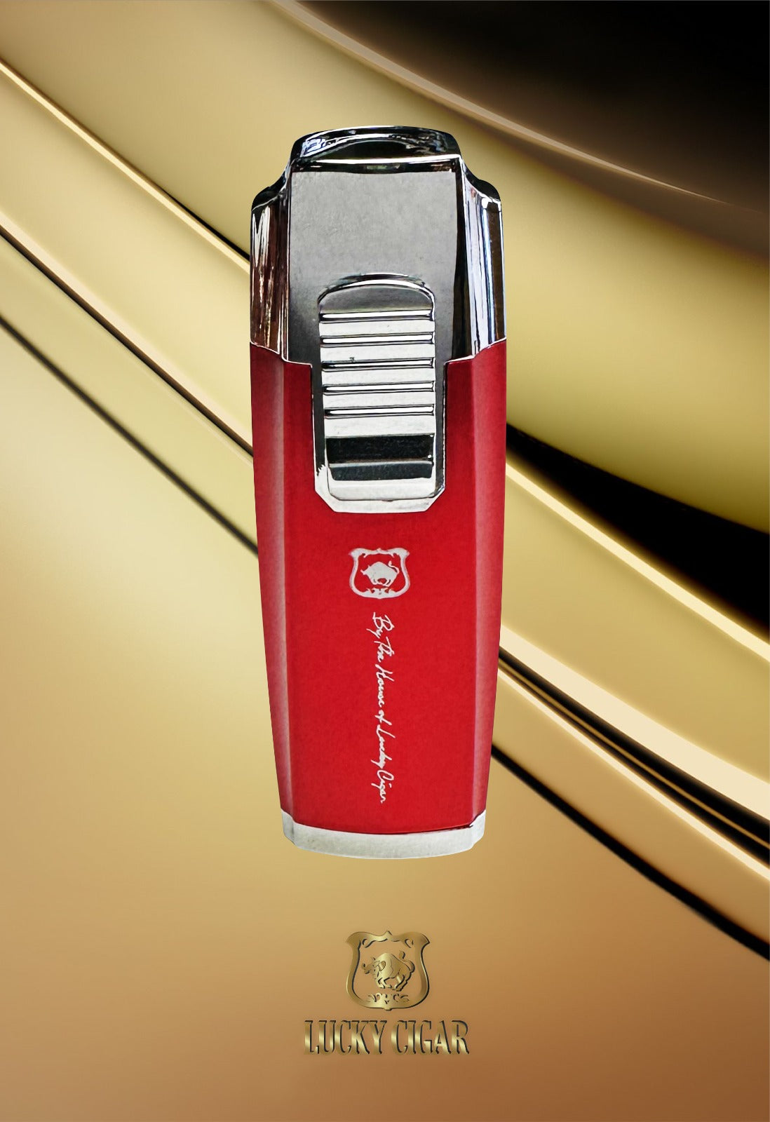 Cigar Lifestyle Accessories: Lucky X-Press Torch Lighter in Chrome/Red