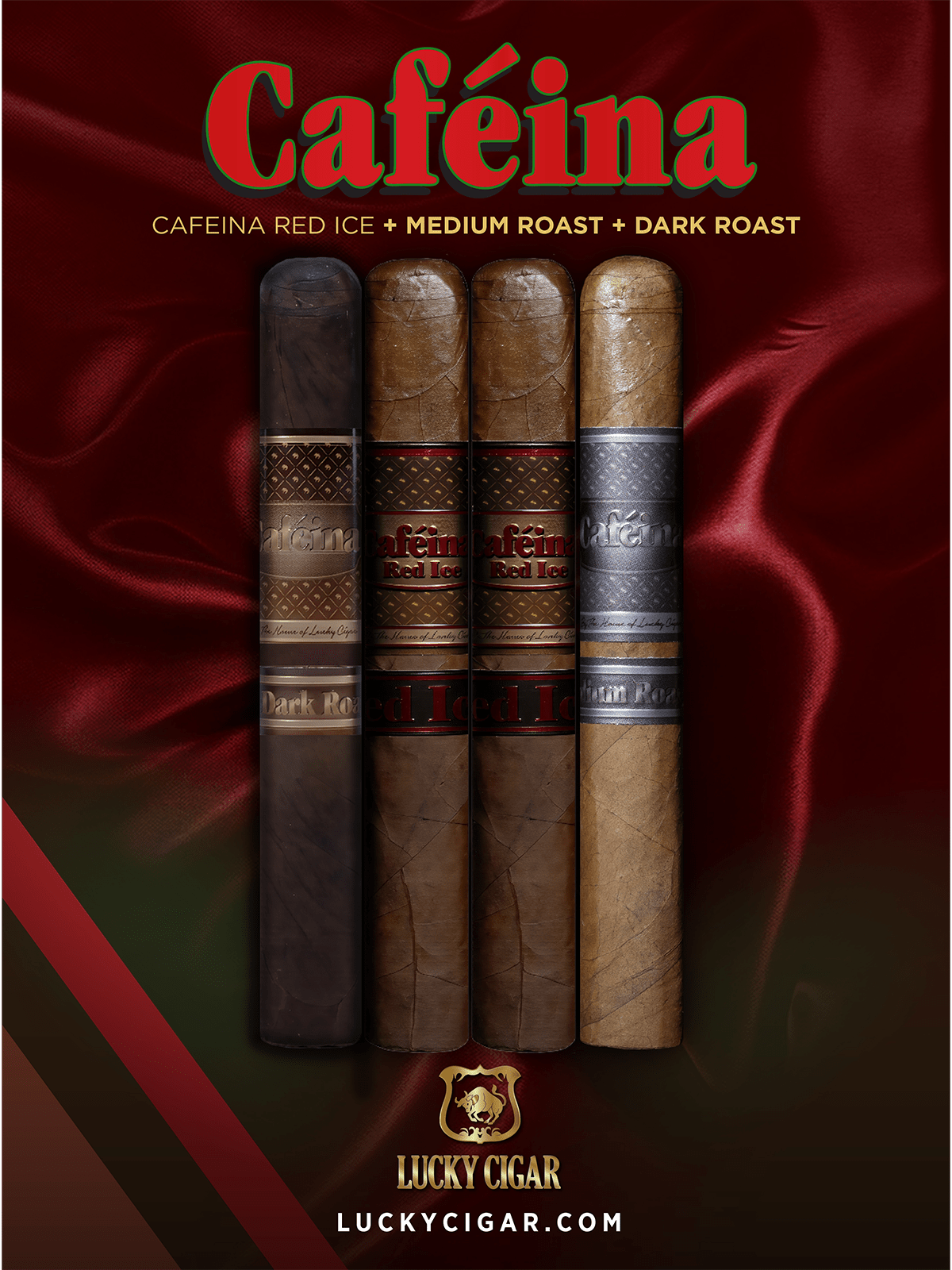Infused Cigars: Set of 4 Caféina Red Ice, Dark Roast, Medium Roast Toro 6x52