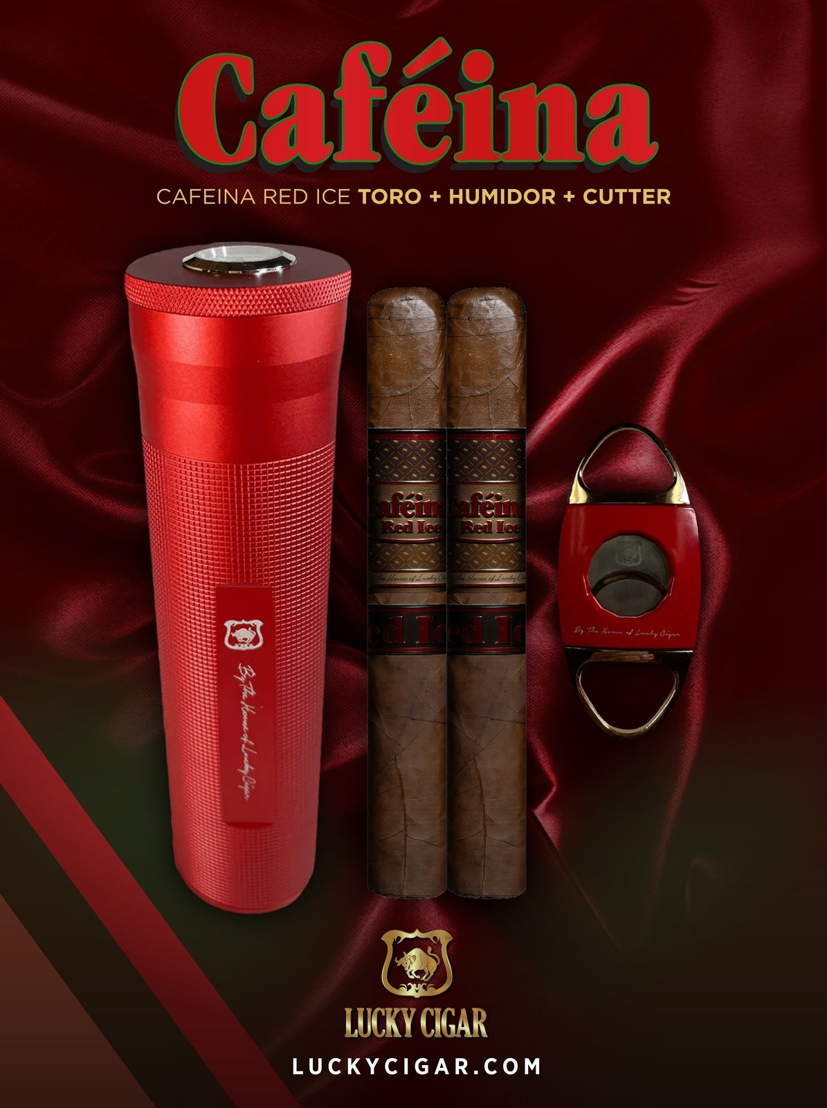 Infused Cigars: Set of 2 Caféina Red Ice Toro 6x52 with Humidor, Cutter