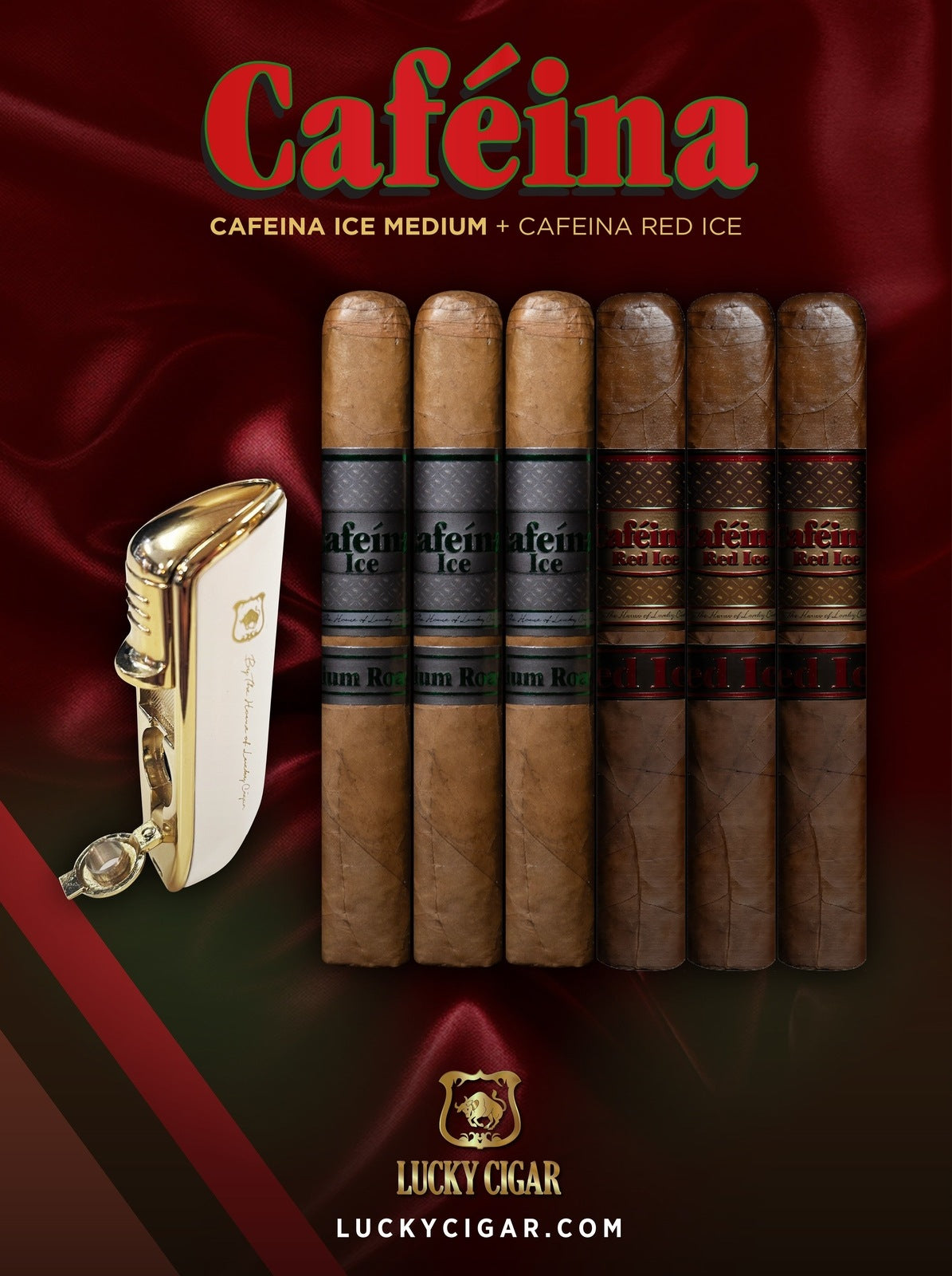 Infused Cigars: Set of 6 Caféina Red Ice, Medium Roast Toro 5.5x48 with Torch Lighter
