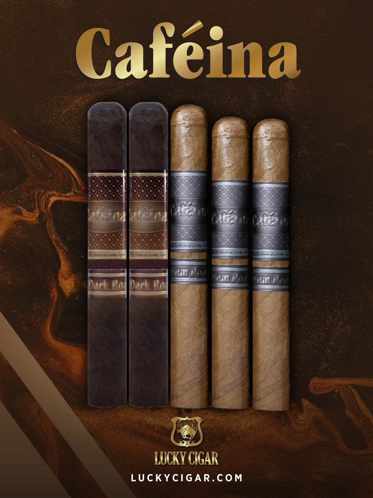 Infused Cigars: 5 Cafeina Roast Set - 2 Dark 6x52, 2 Medium 5x48, 1 Medium 6x52 Cigars