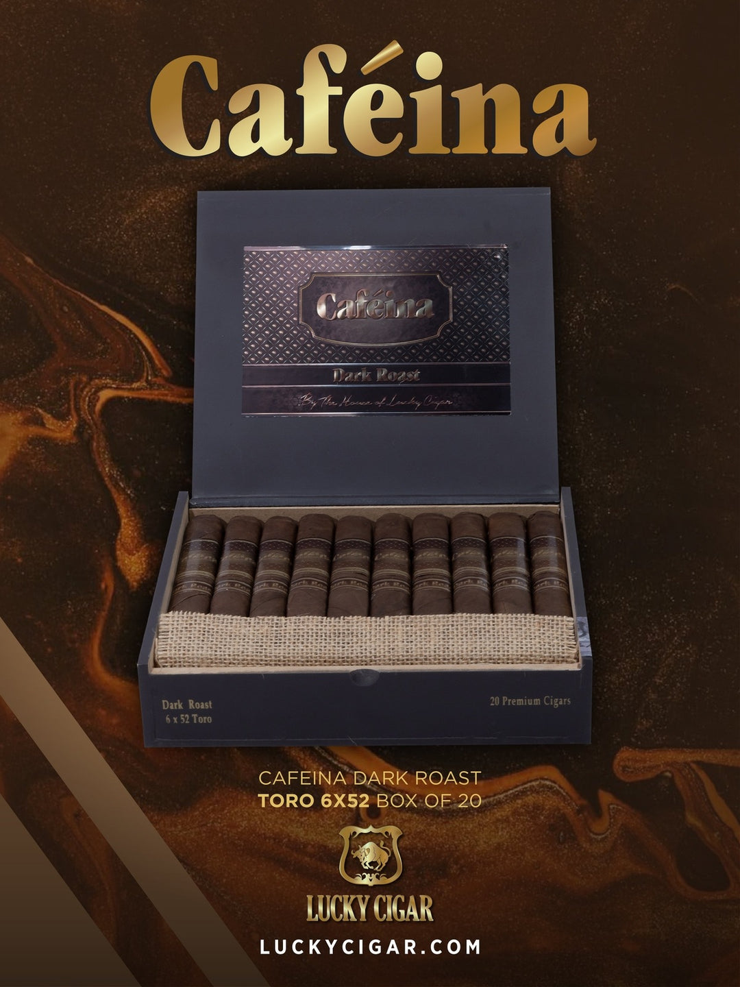 Infused Cigars: Cafeina Dark Roast Toro 6x52 Box of 20 – Lucky Cigar