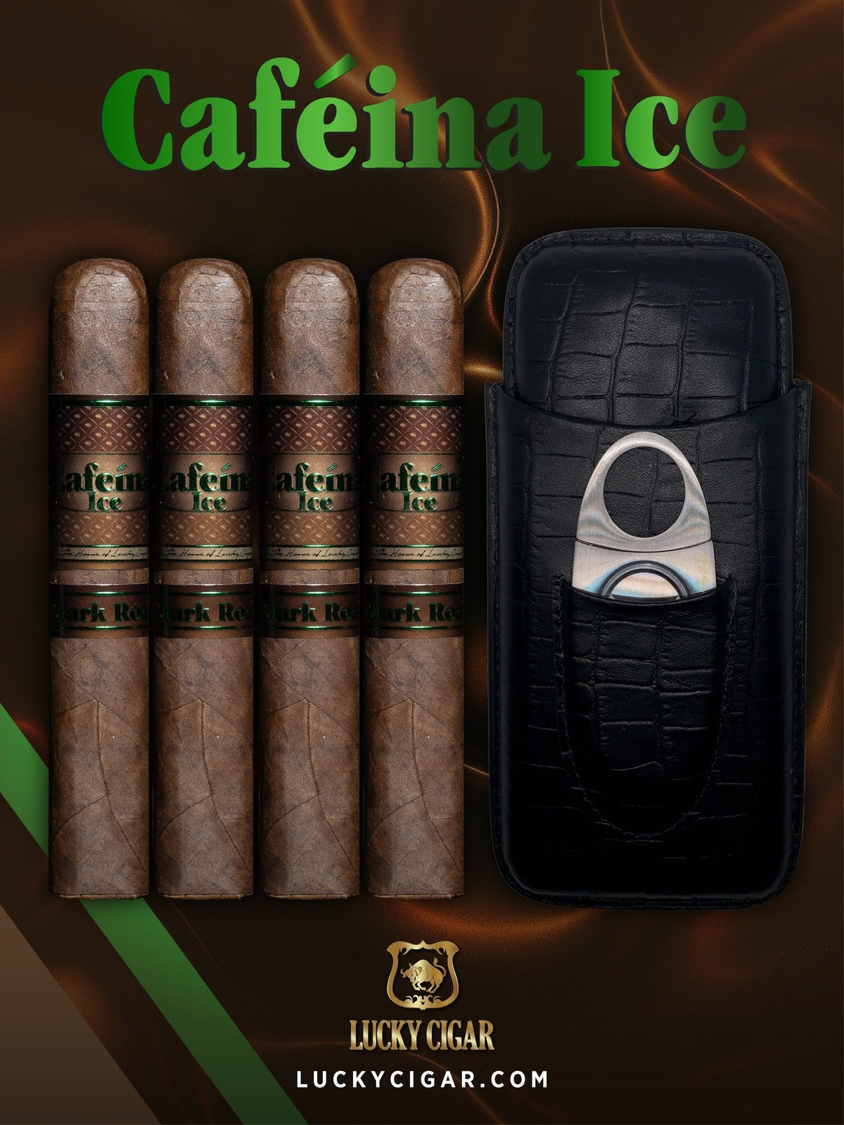 Infused Cigars: Set of 4 Cafeina Ice Dark Roast Magnum 5x58 Cigars with Travel Humidor
