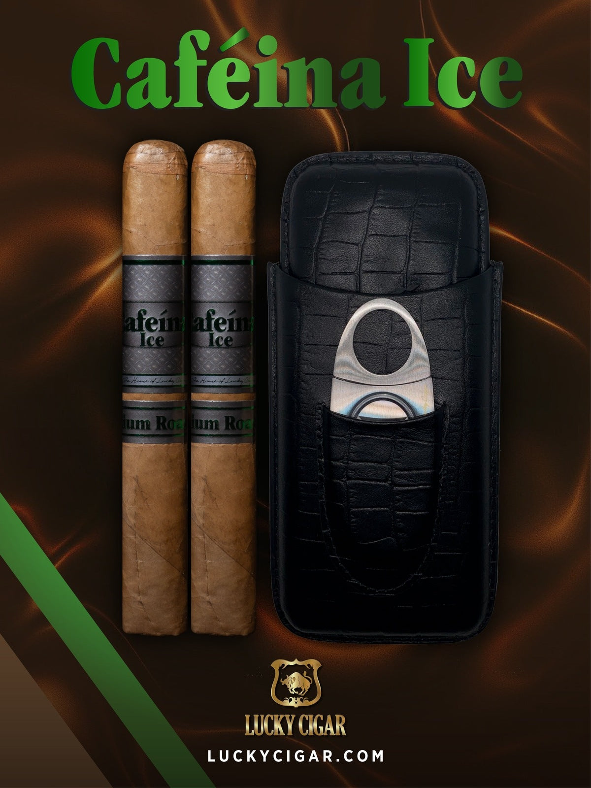 Infused Cigars: Set of 2 Cafeina Ice Medium Roast Corona 5.5x48 Cigars with Travel Humidor