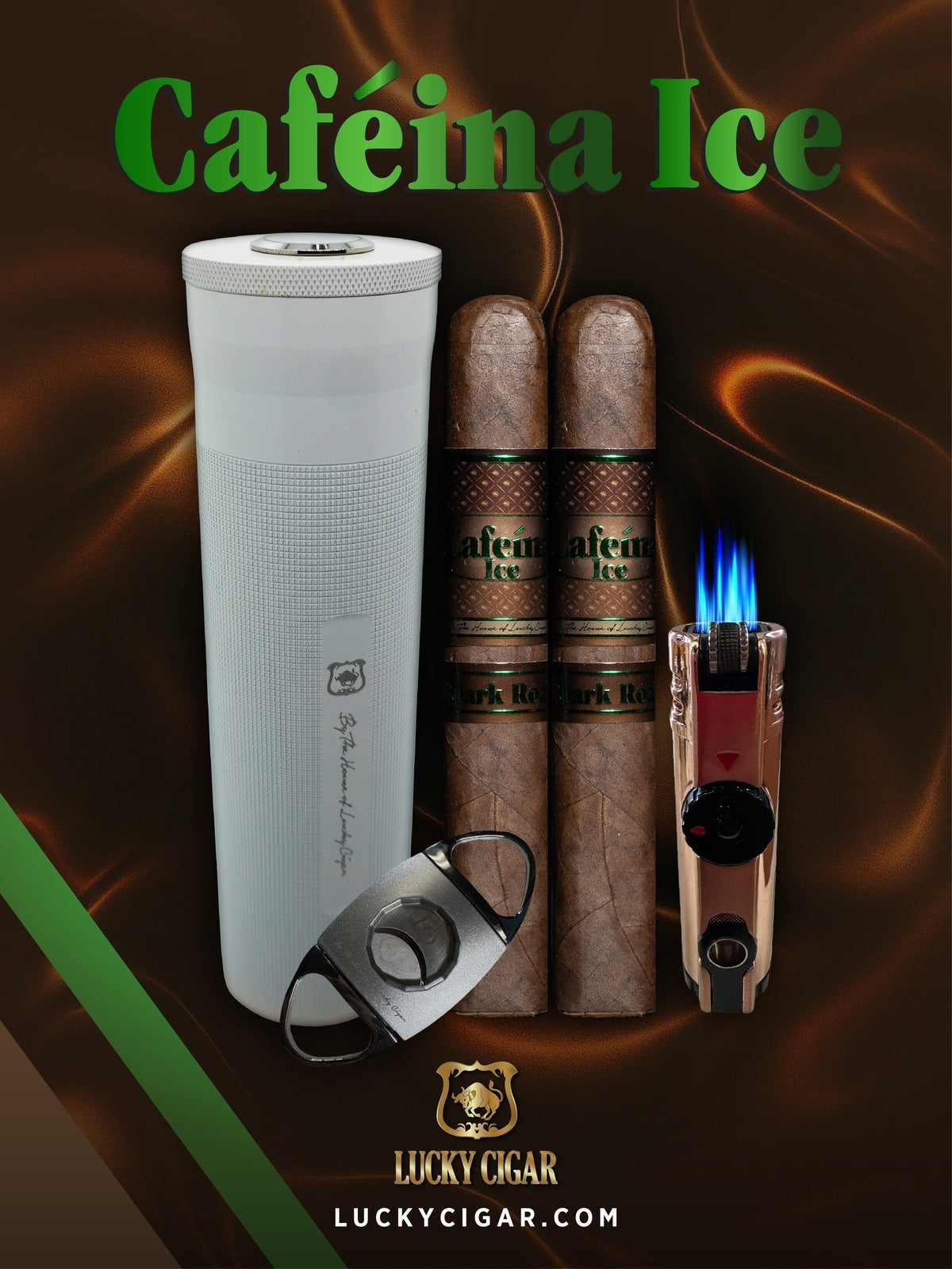 Lucky Cigar Sampler Sets: Set of 2 Cafeina Cigars with Cutter, Desk Torch, Travel Humidor Tube with Hygrometer