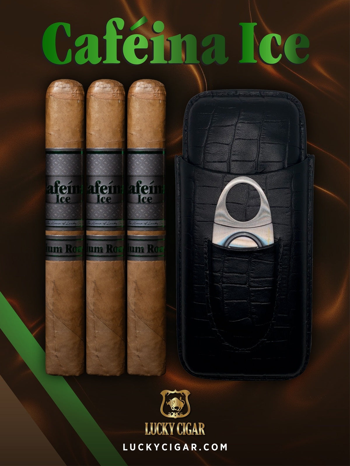 Infused Cigars: Set of 3 Cafeina Ice Medium Roast Toro 6x52 Cigars with Travel Humidor, Cutter
