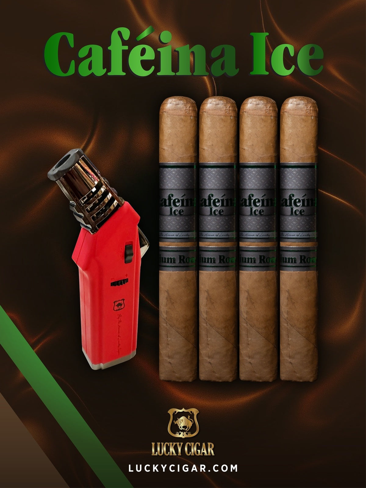 Infused Cigars: Set of 4 Cafeina Ice Medium Roast Corona 5x48 Cigars with Torch Lighter