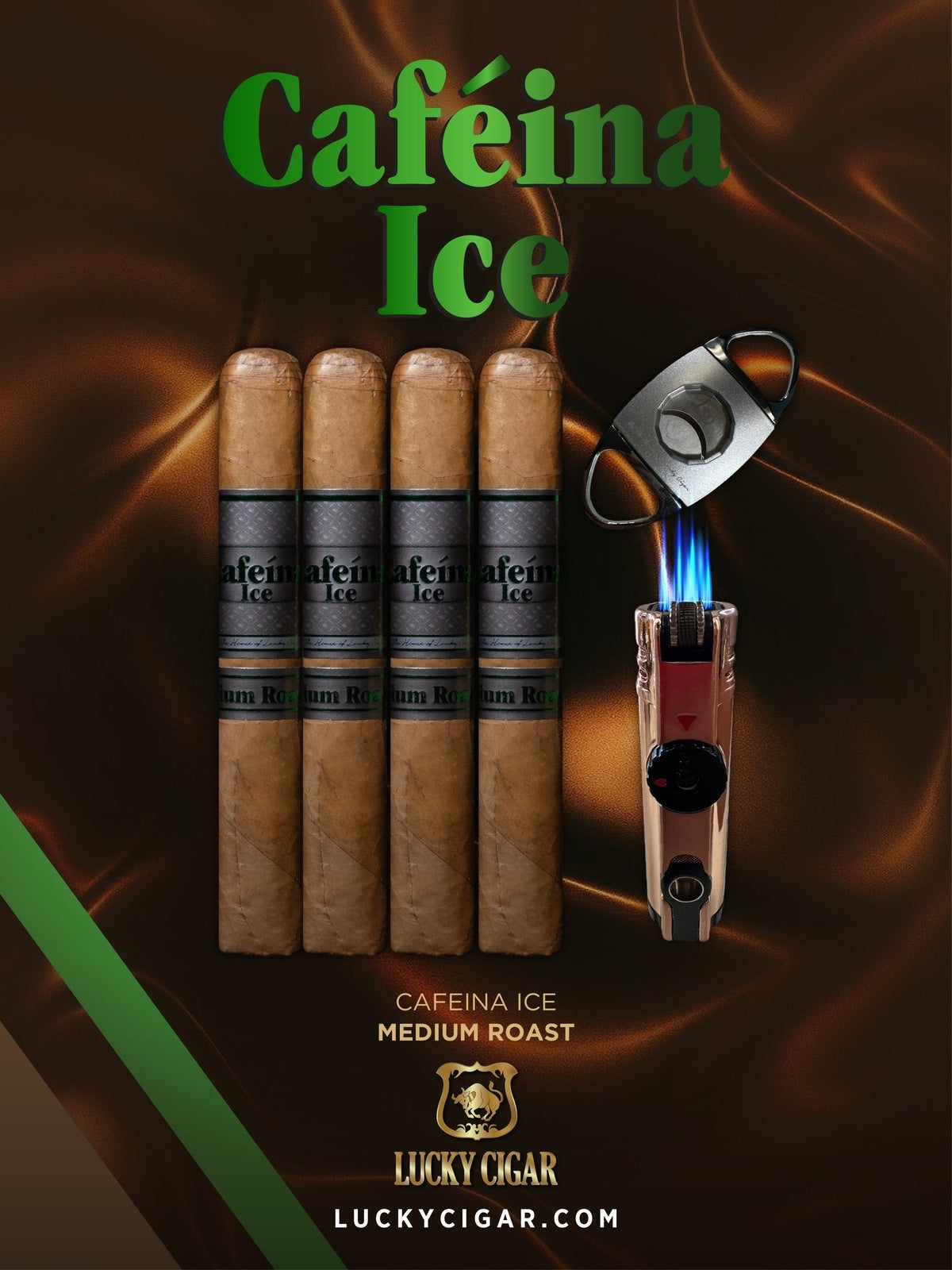 Cigar Sets: 3 Cafeina Ice Medium Roast 5.5x48 Cigars with a Torch Lighter and Eye Cutter