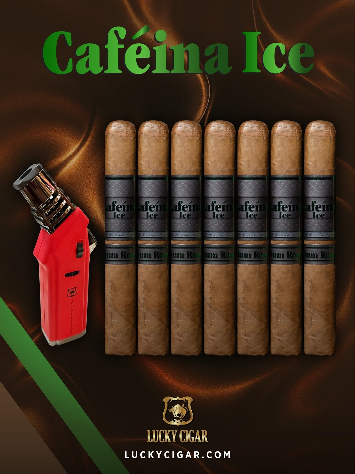 Infused Cigars: Set of 7 Cafeina Ice Medium Roast Toro 6x52 Cigars with Torch Lighter