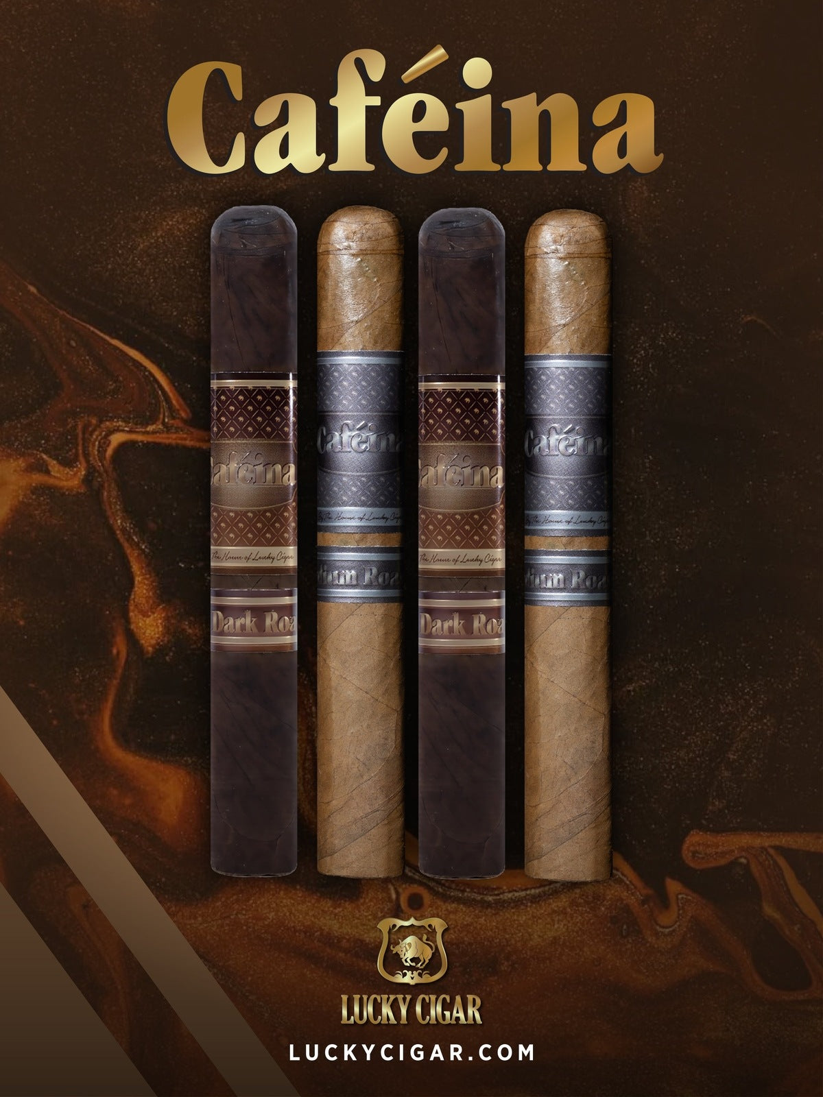 Infused Cigars: 2 Cafeina Dark Roast Corona and 2 Cafeina Medium Roast Corona 5x50 Cigars