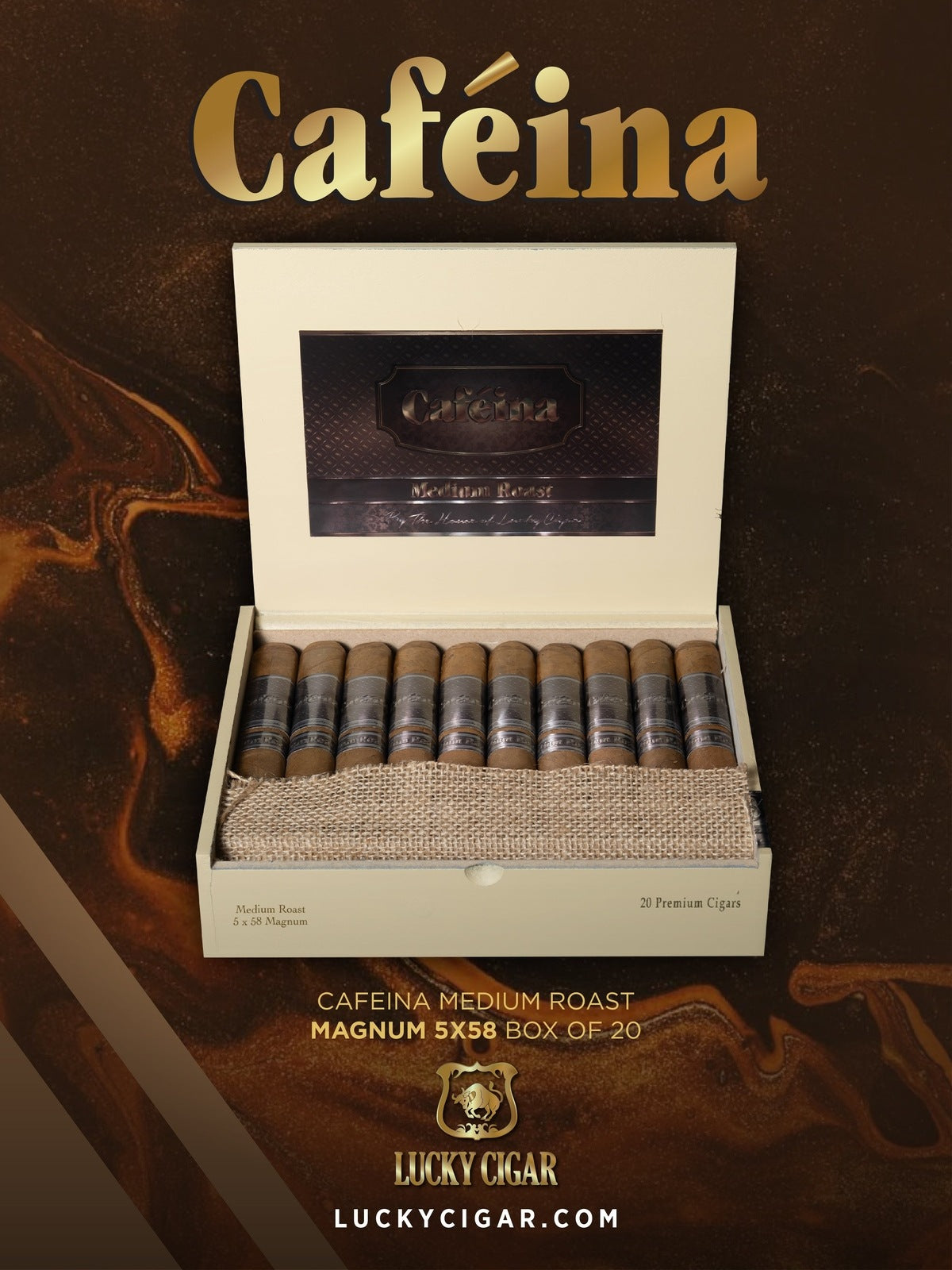 Infused Cigars: Cafeina Medium Roast Magnum 5x58 Box of 20