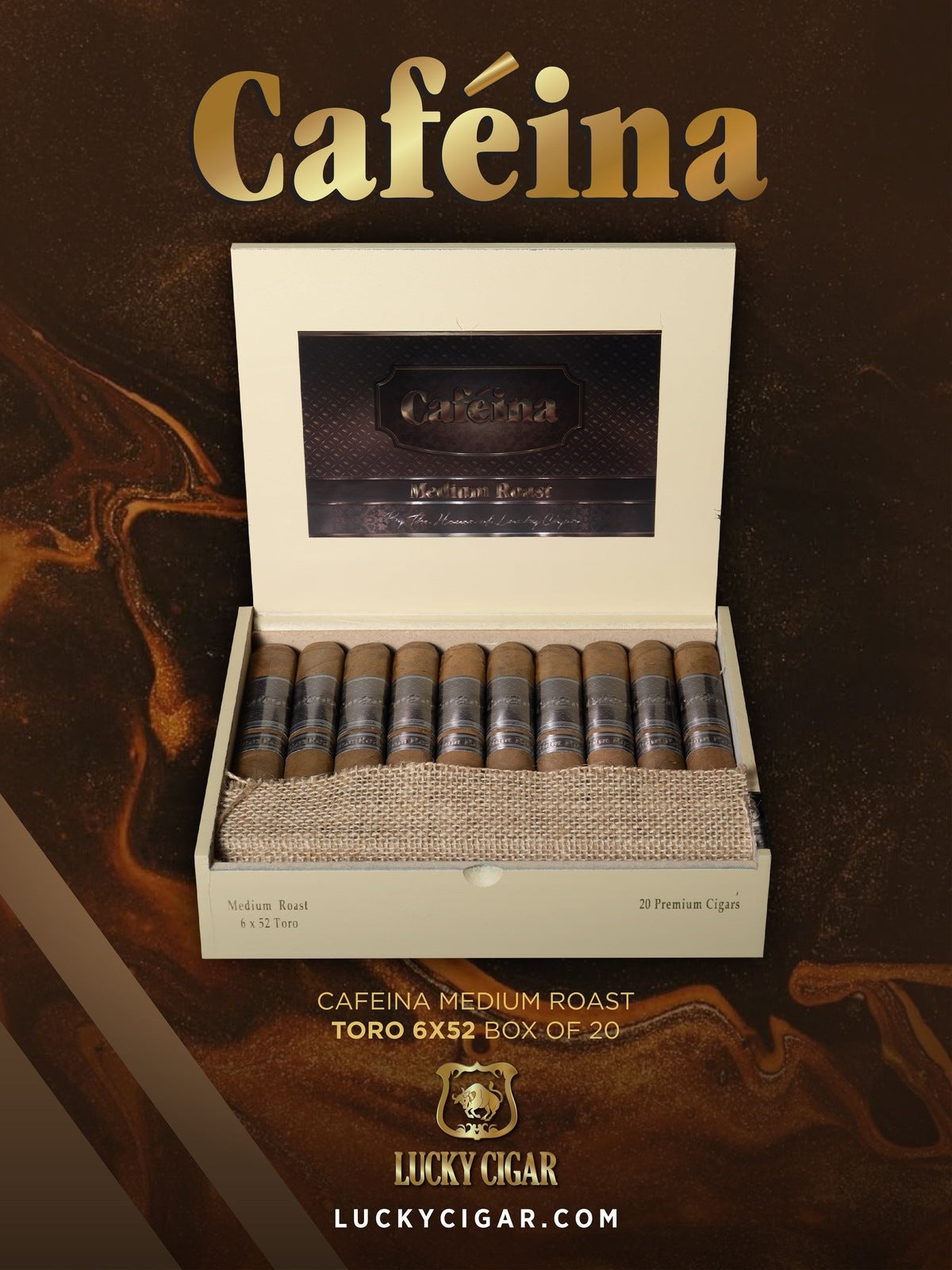 Infused Cigars: Cafeina Medium Roast Toro 6x52 Box of 20 Cigars