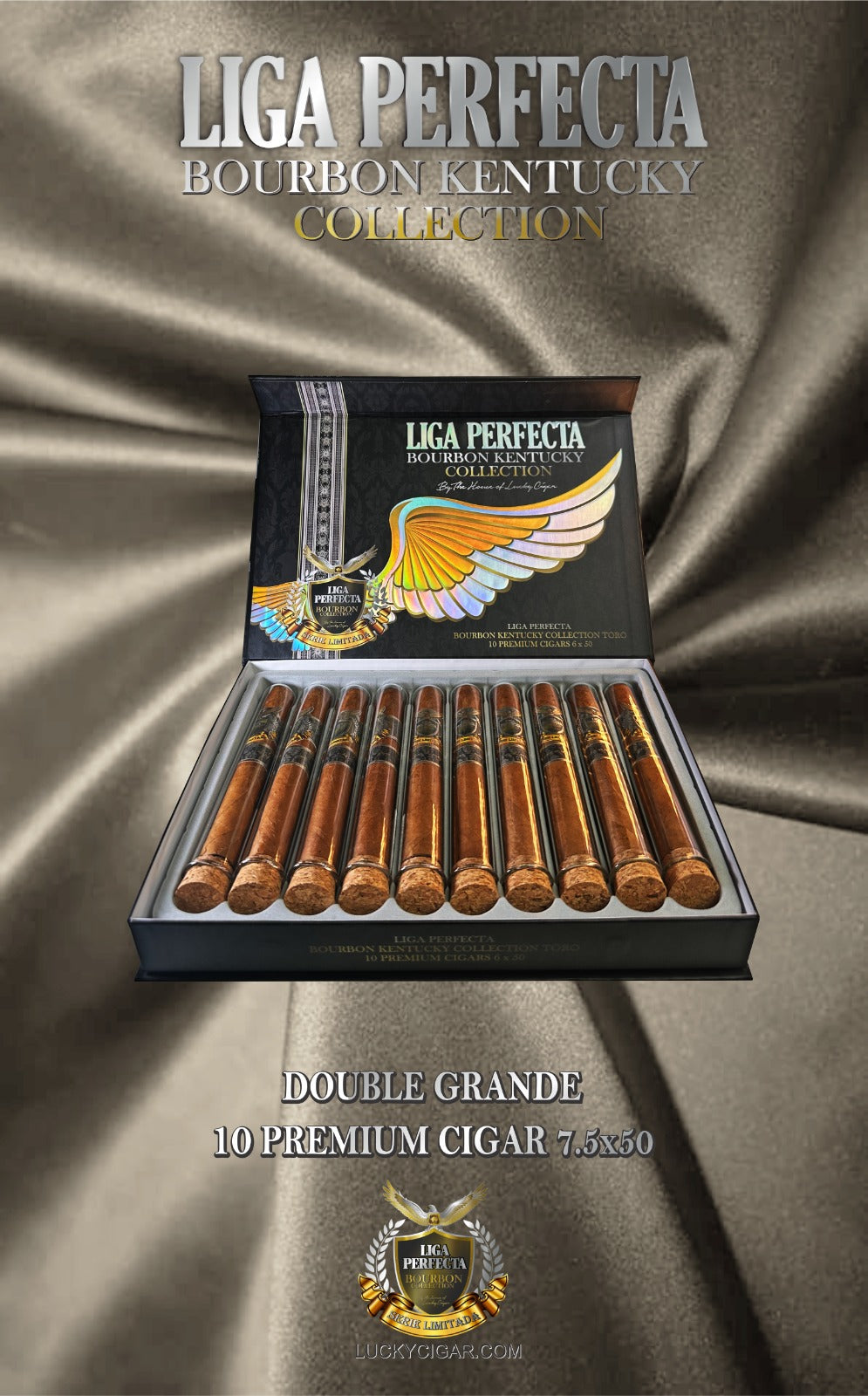 Infused Cigars: Liga Perfecta Kentucky bourbon Toro 6x50 Box of 10 Glass Tubes