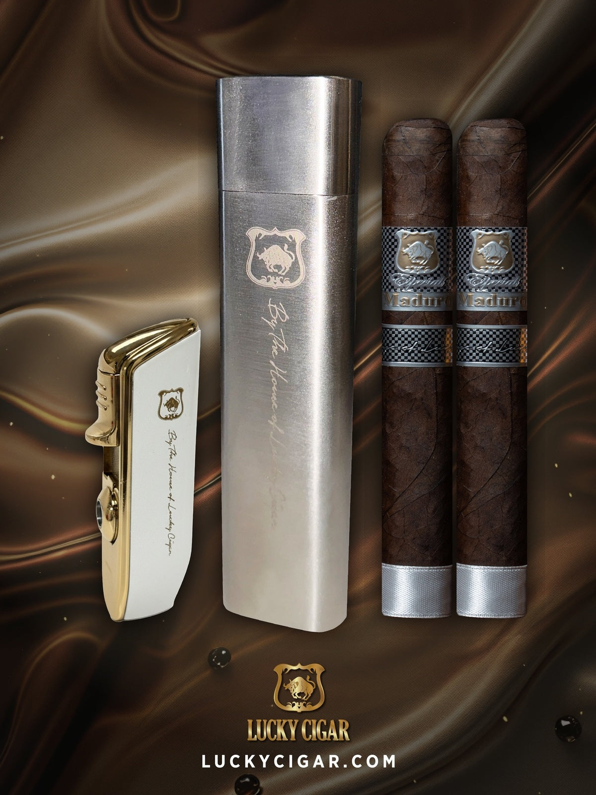 Cigar Lifestyle Accessories: Travel Humidor Oval Tube with Lighter and 2 Cigars