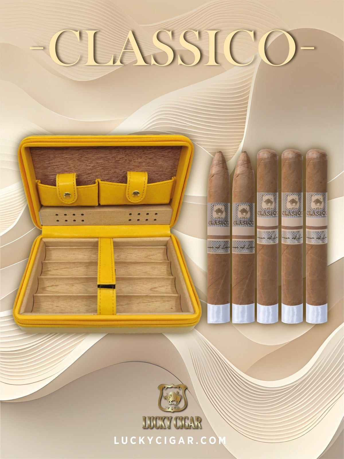 Classic Cigars - Classico By Lucky Cigar: Set of 2 Torpedo, 3 Toro Cigars with Hurricane Leather Case Orange