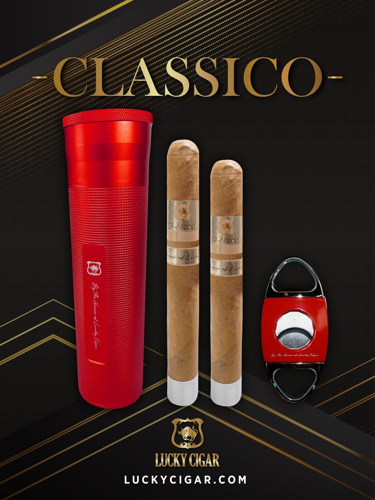 Classic Cigars - Classico by Lucky Cigar: Set of 2 Cigars, 1 Toro, 1 Churchill with Travel Humidor, Cutter