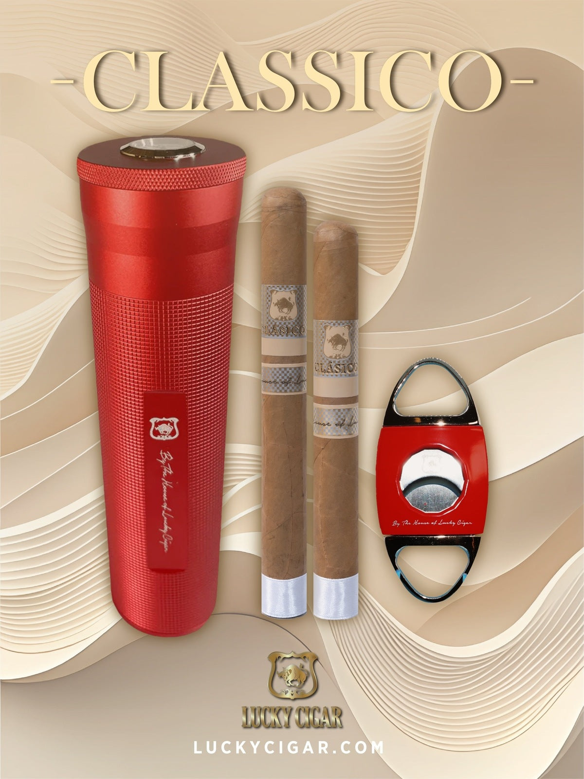 Classic Cigars - Classico by Lucky Cigar: Set of 2 Cigars, 1 Toro, 1 Churchill with Travel Humidor, Cutter
