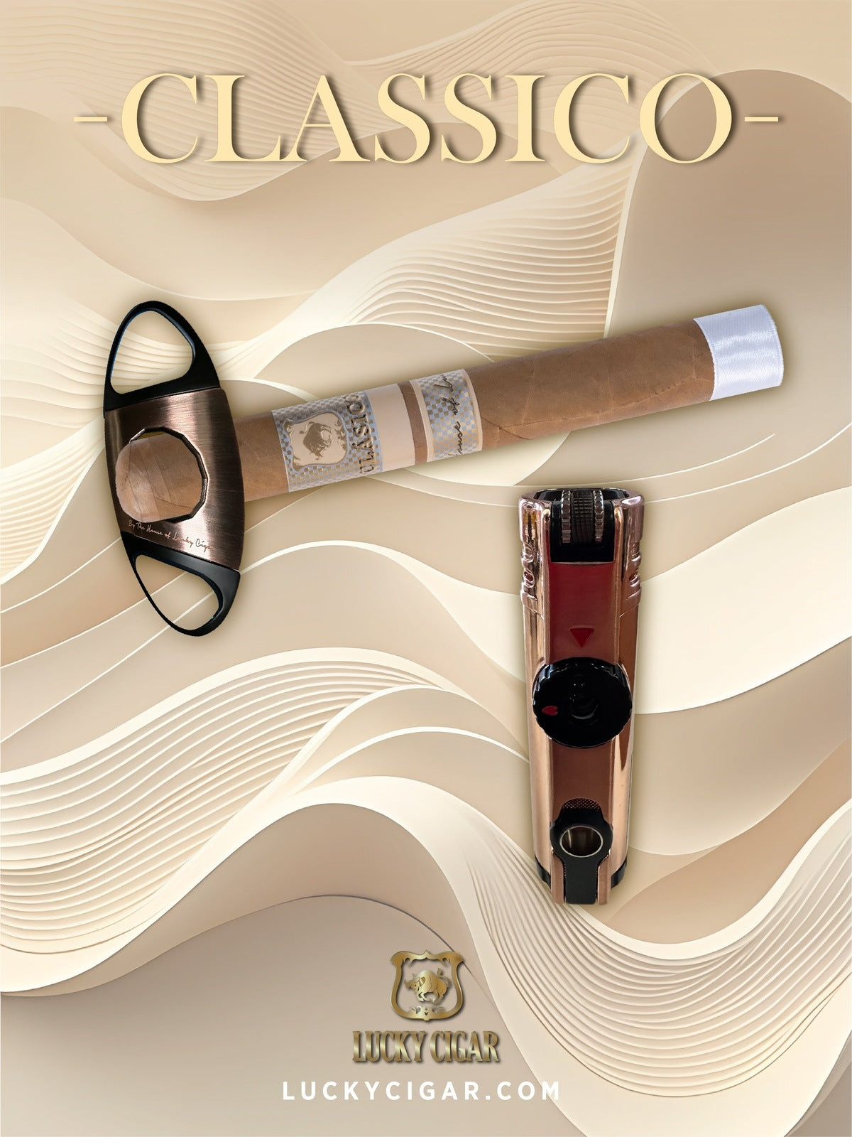 Classic Cigars - Classico by Lucky Cigar: Set of 1 Cigars, 1 Churchill with Cutter, Table Torch