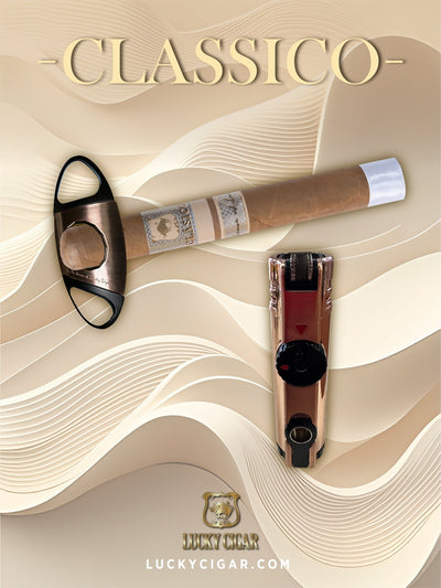 Classic Cigars - Classico by Lucky Cigar: Set of 1 Cigars, 1 Churchill with Cutter, Table Torch