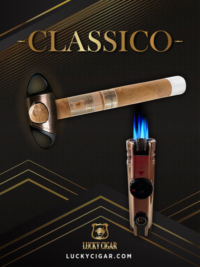 Classic Cigars - Classico by Lucky Cigar: Set of 1 Cigars, 1 Churchill with Cutter, Table Torch