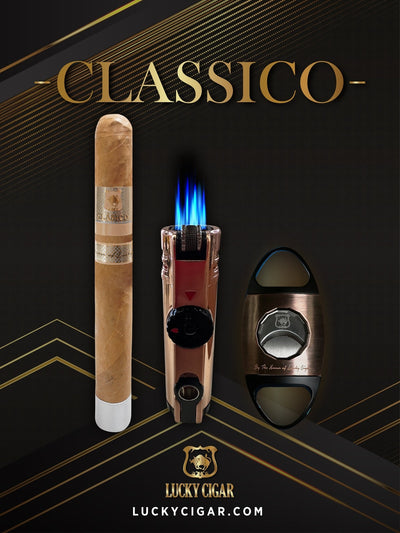 Classic Cigars - Classico by Lucky Cigar: Set of 1 Cigars, 1 Churchill with Cutter, Table Torch