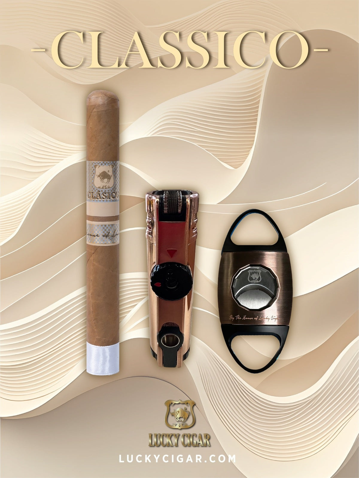 Classic Cigars - Classico by Lucky Cigar: Set of 1 Cigars, 1 Churchill with Cutter, Table Torch