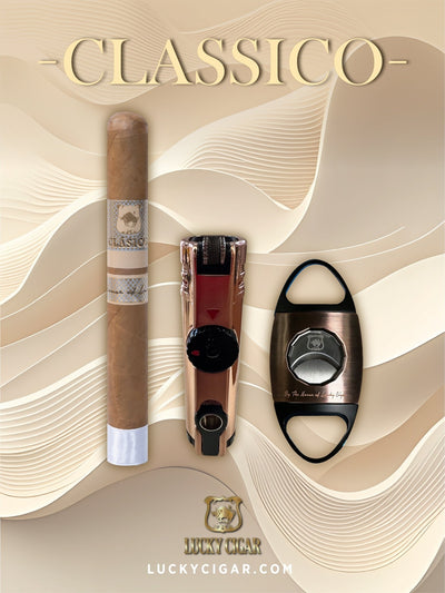 Classic Cigars - Classico by Lucky Cigar: Set of 1 Cigars, 1 Churchill with Cutter, Table Torch