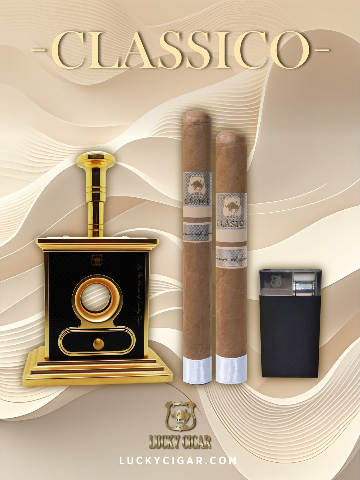 Lucky Cigar Sampler Sets: Set of 2 Classico Toro, Robusto Cigars with Torch, Table Cutter