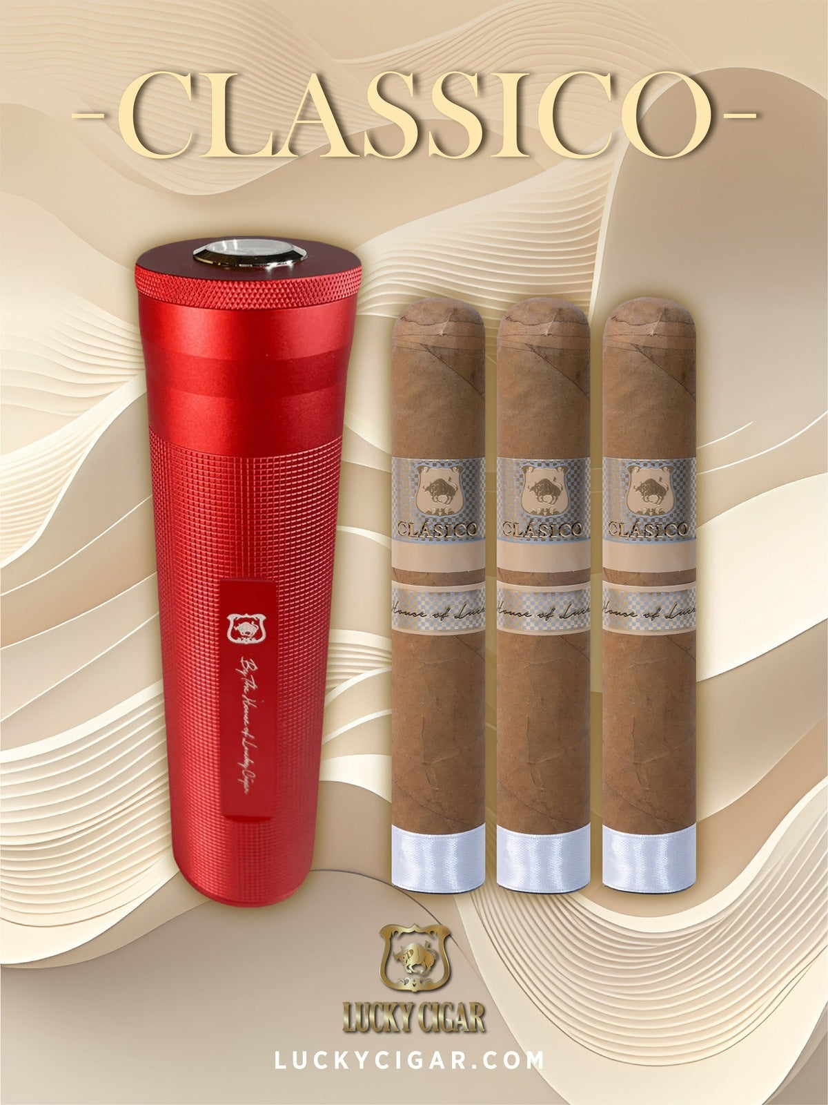 Lucky Cigar Sampler Sets: Set of 3 Classico Robusto Cigars with Travel Humidor Tube