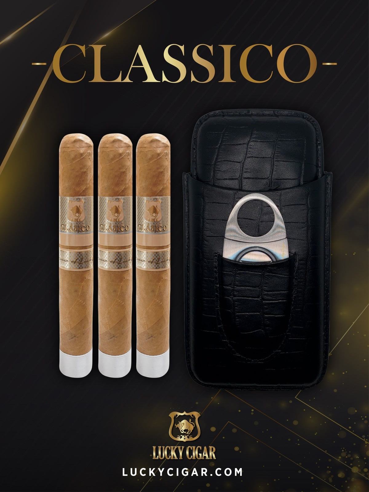 Lucky Cigar Sampler Sets: Set of 3 Classico Toro 6x50 Cigars with Travel Case, Cutter