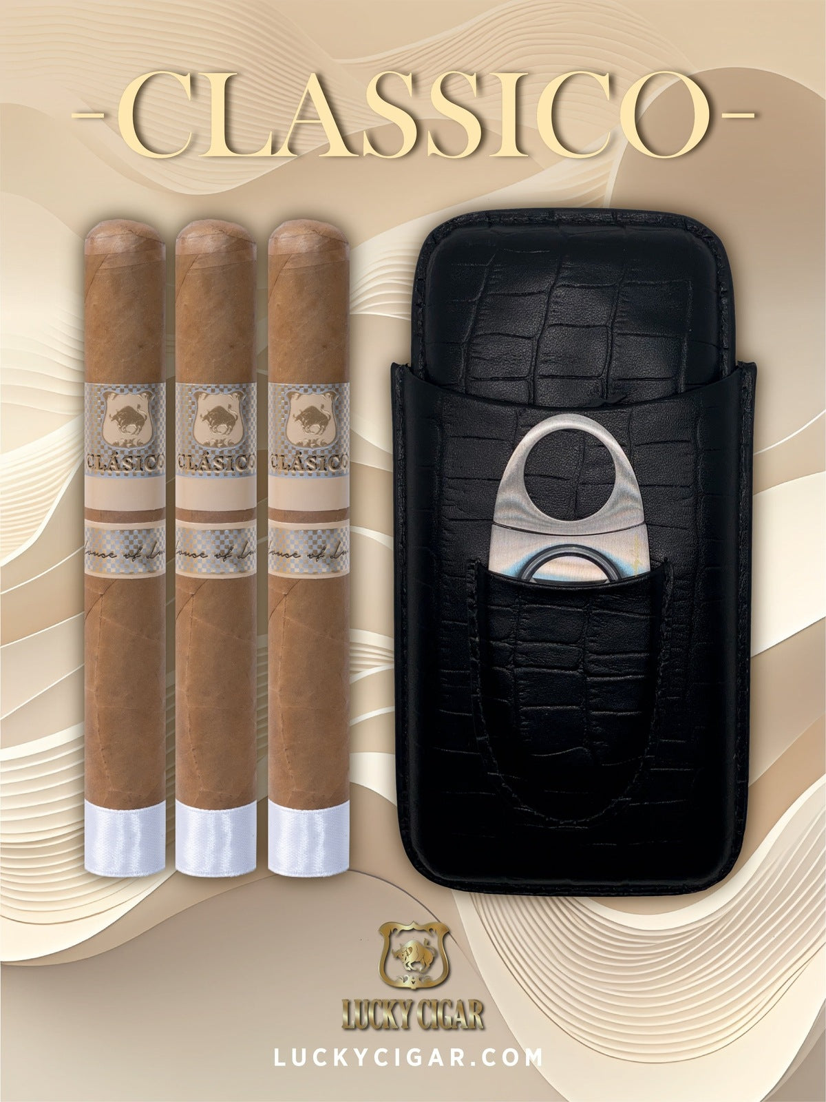 Lucky Cigar Sampler Sets: Set of 3 Classico Toro 6x50 Cigars with Travel Case, Cutter