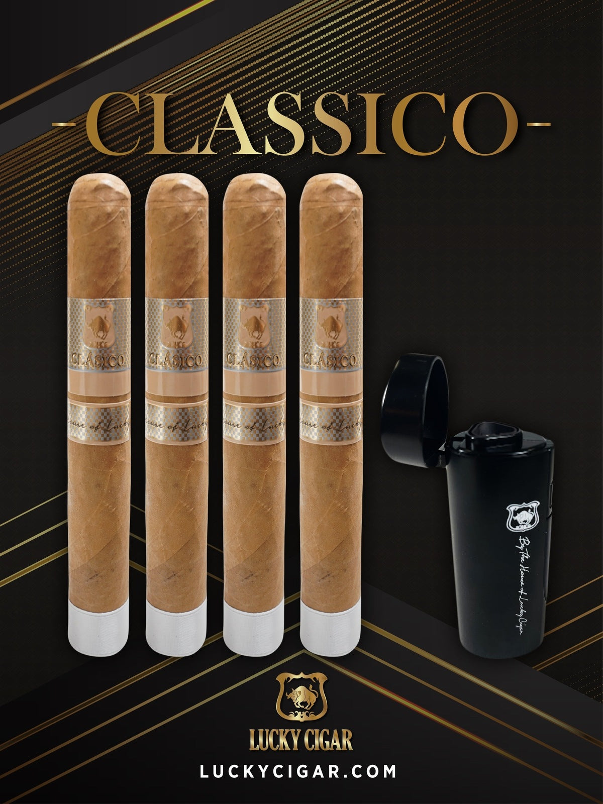 Classic Cigars - Classico by Lucky Cigar: Set of 4 Cigars, Toro with Torch Lighter