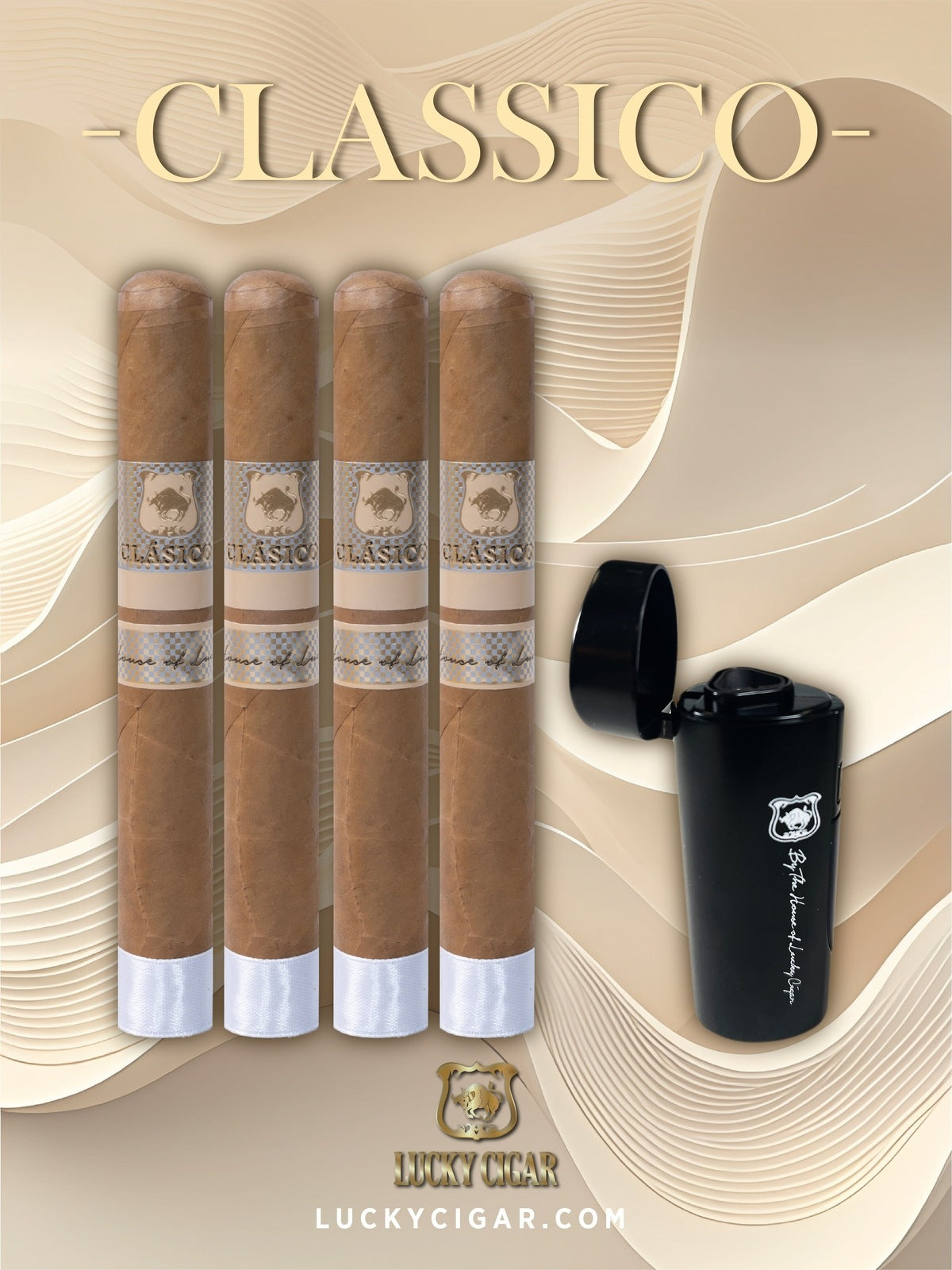 Classic Cigars - Classico by Lucky Cigar: Set of 4 Cigars, Toro with Torch Lighter