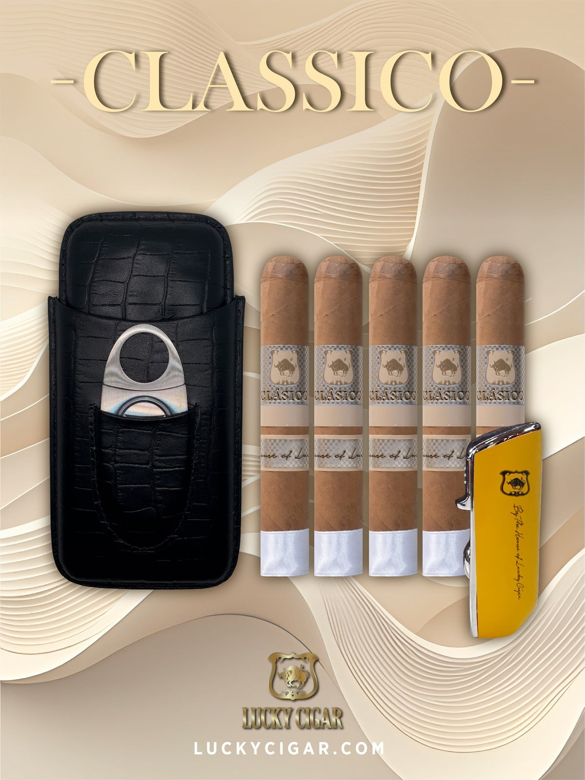 Classic Cigars - Classico by Lucky Cigar: Set of 5 Cigars, 5 Toro with Travel Humidor, Torch