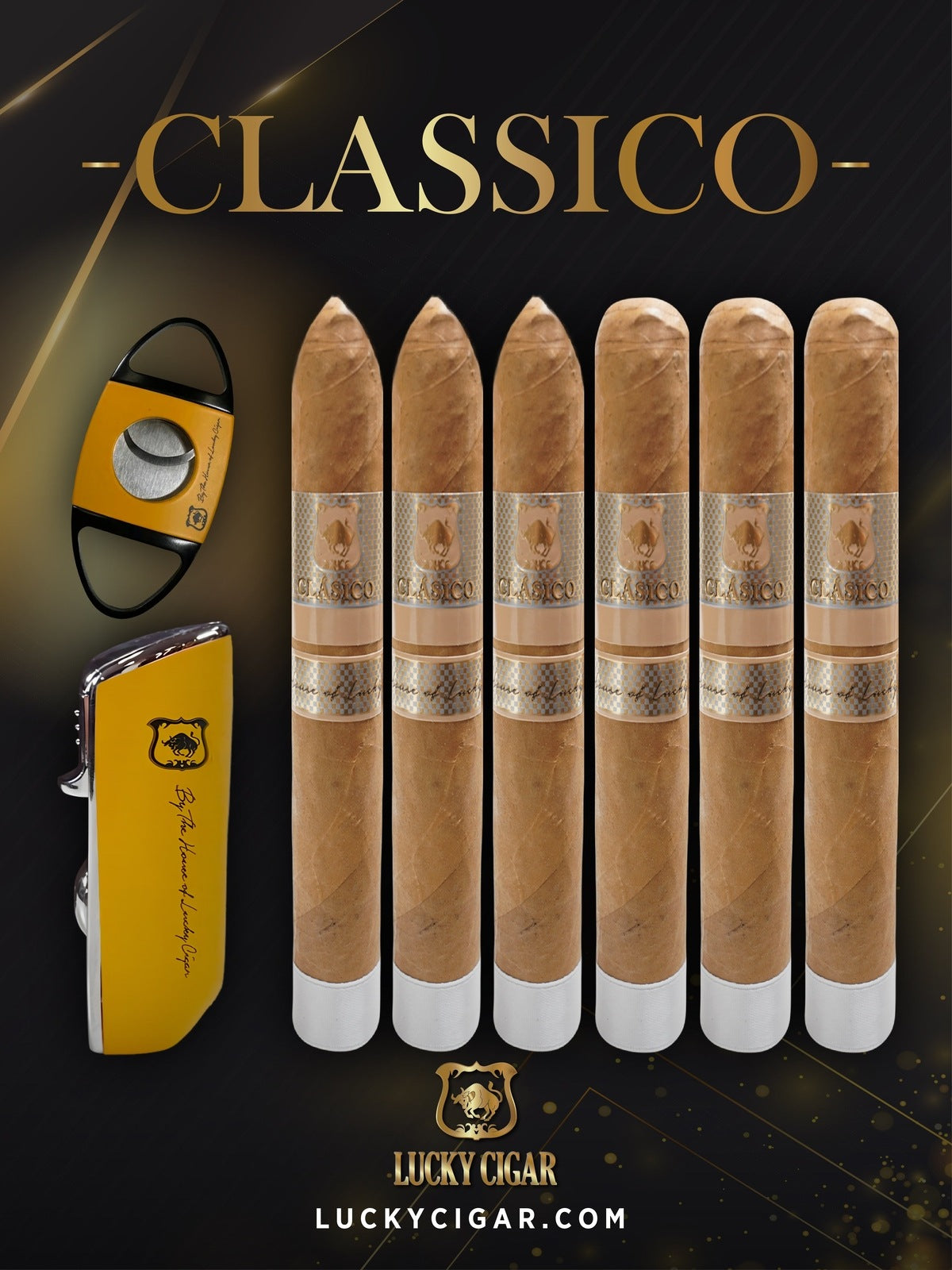 Classic Cigars - Classico by Lucky Cigar: Set of 6 Cigars, 3 Torpedo, 3 Toro with Cutter, Torch