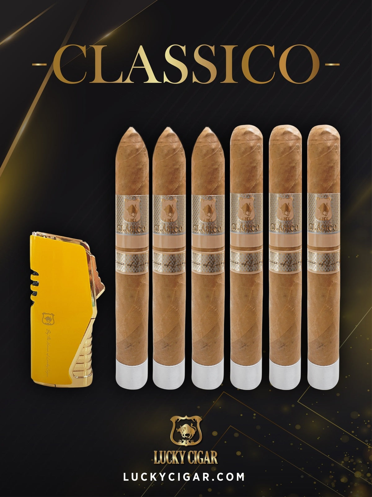 Lucky Cigar Sampler Sets: Set of 6 Classico Cigars, Toro, Torpedo with Torch