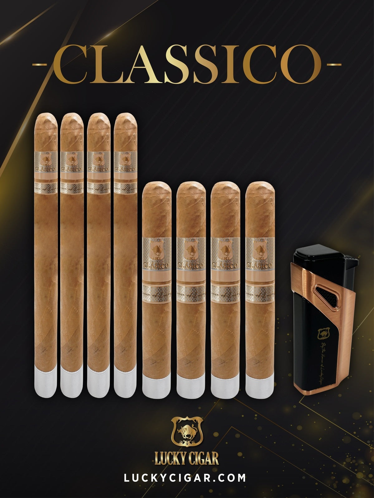 Lucky Cigar Sampler Sets: Set of 8 Classico Churchill, Robusto Cigars with Torch