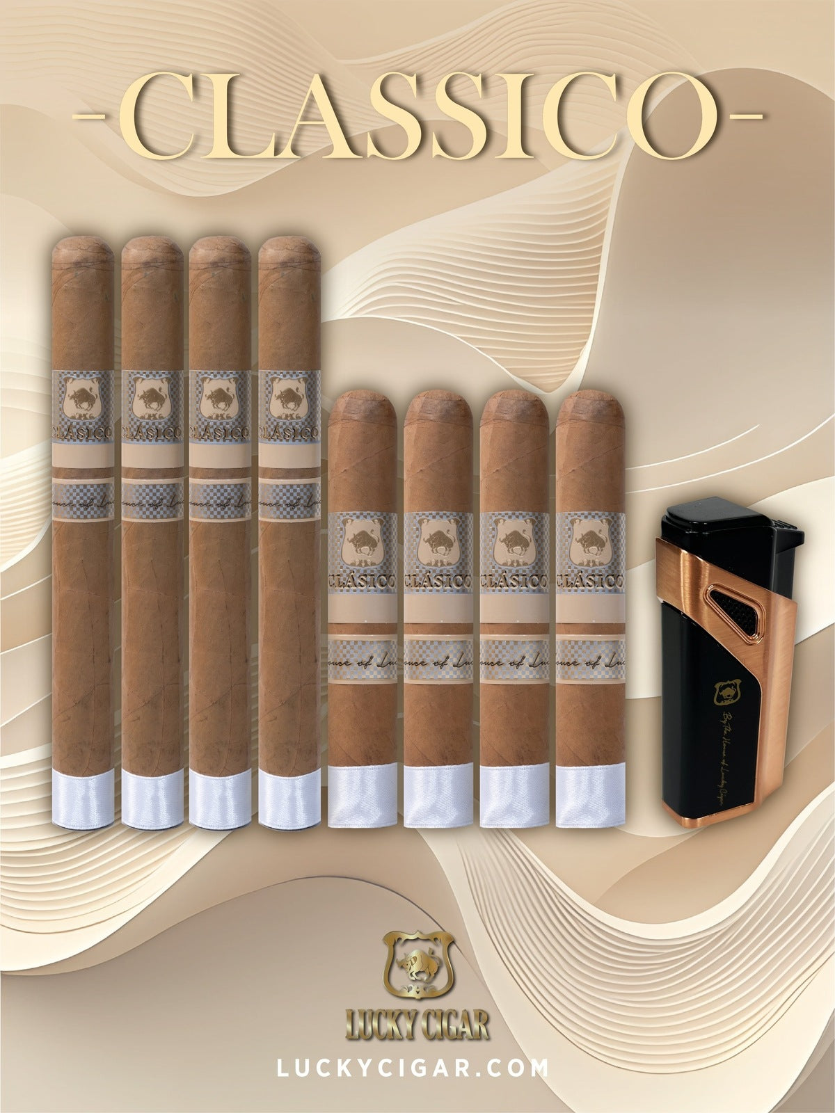 Lucky Cigar Sampler Sets: Set of 8 Classico Churchill, Robusto Cigars with Torch