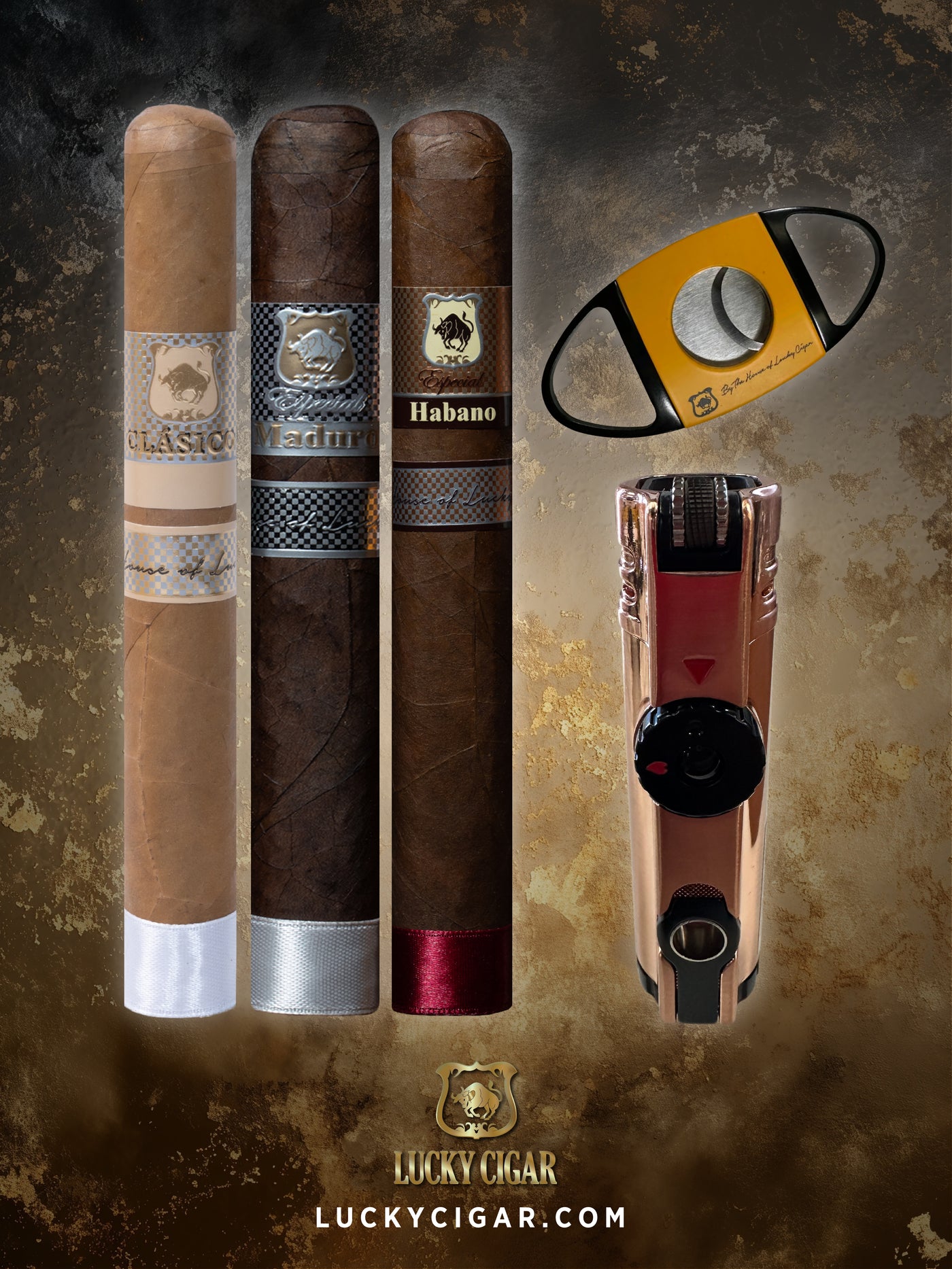 Lucky Cigar Sampler Sets: Set of 3 Toro 6x50 Cigars with Cutter, Torch