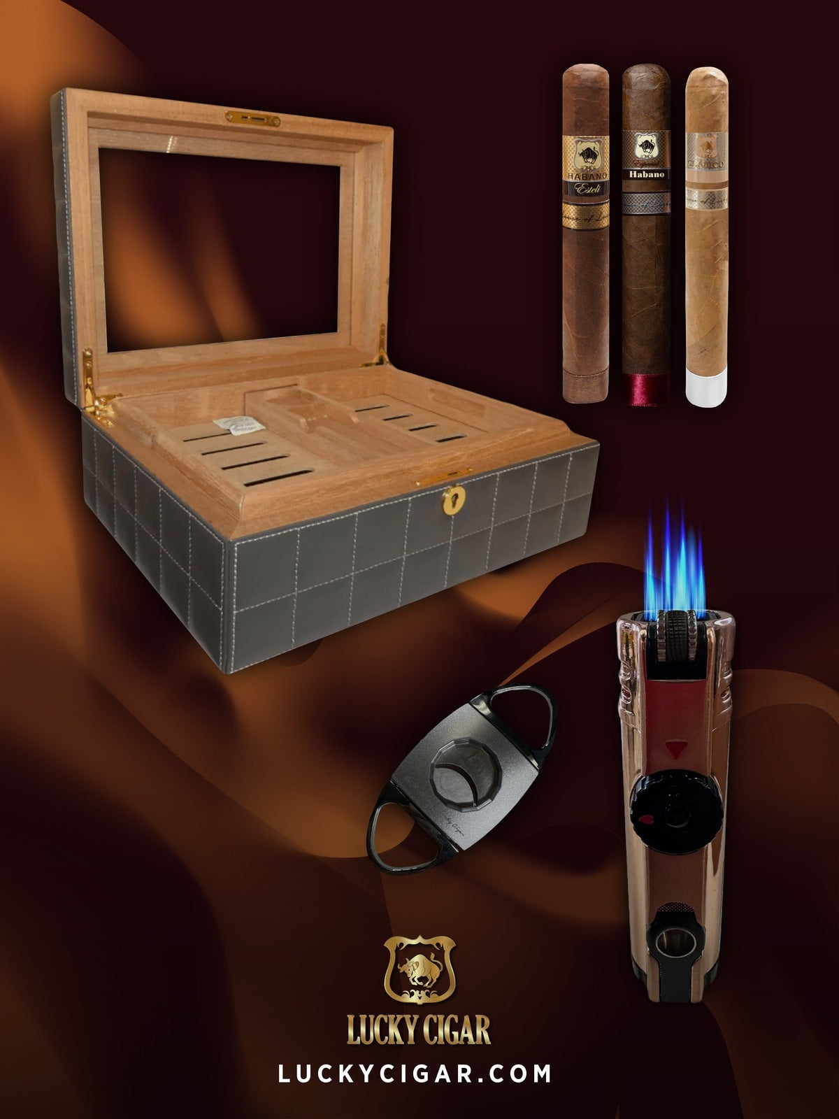 Lucky Cigar Sampler Sets: Set of 5 Especial Habano Toro Cigars with Torch, Cutter